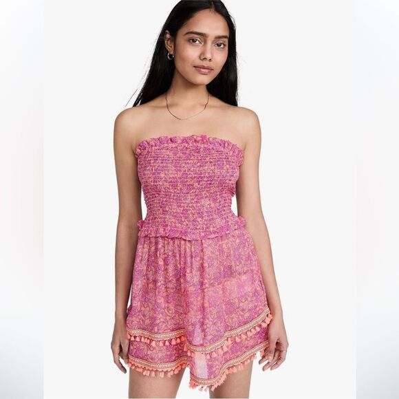 NEW Ramy Brook Printed Ro Electric Orange Combo Pink Strapless Dress Size M - Picture 3 of 12